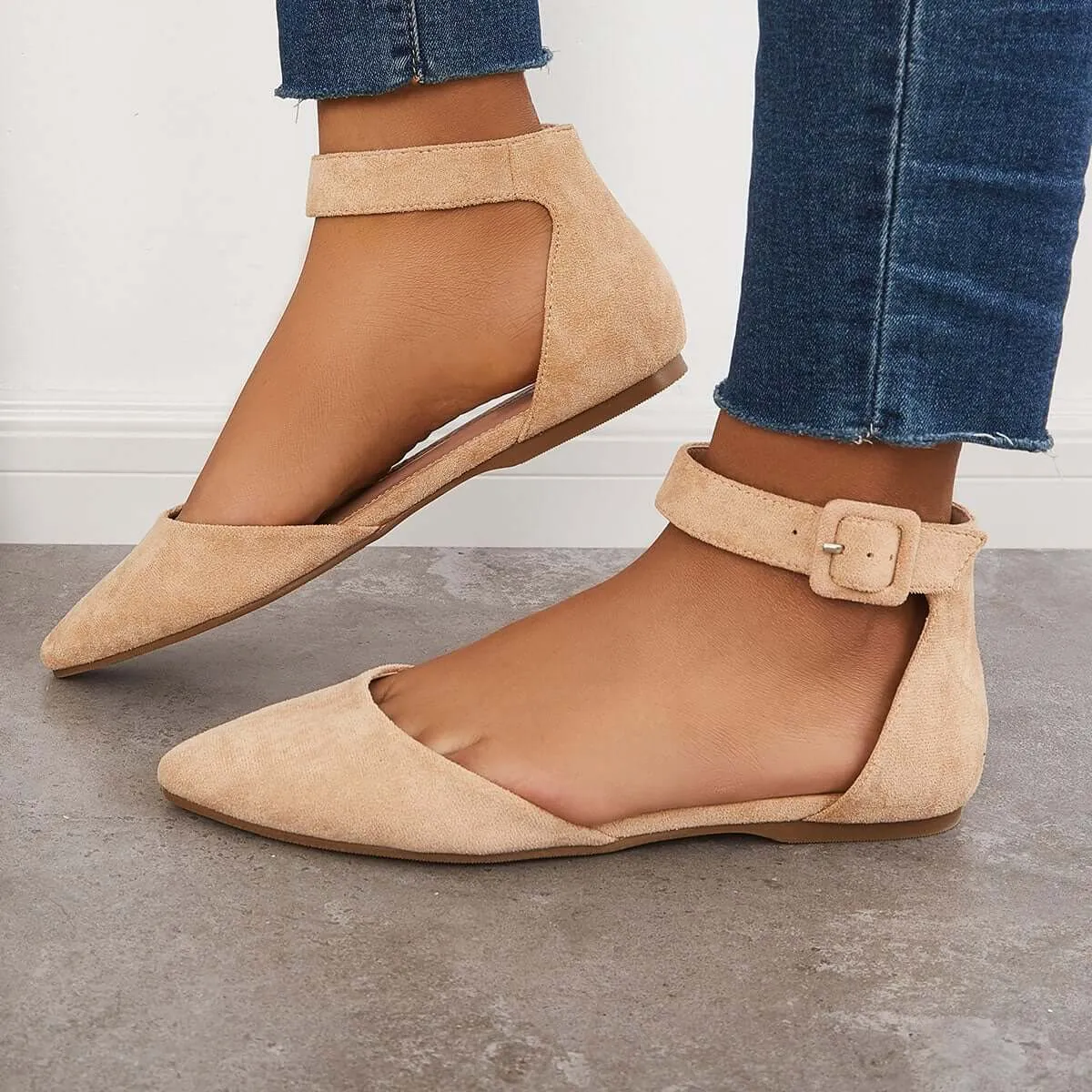 Pointed Toe Ankle Strap Flats Plain Ballet Shoes sold by Tinstree product image thumbnail 3