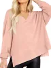 Women V Neck Oversized Side Slit Batwing Sleeve Sweatshirts Long Sleeve Pullover Tops sold by Tinstree
