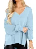 Women V Neck Oversized Side Slit Batwing Sleeve Sweatshirts Long Sleeve Pullover Tops sold by Tinstree