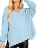 Women V Neck Oversized Side Slit Batwing Sleeve Sweatshirts Long Sleeve Pullover Tops sold by Tinstree