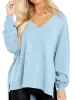 Women V Neck Oversized Side Slit Batwing Sleeve Sweatshirts Long Sleeve Pullover Tops sold by Tinstree