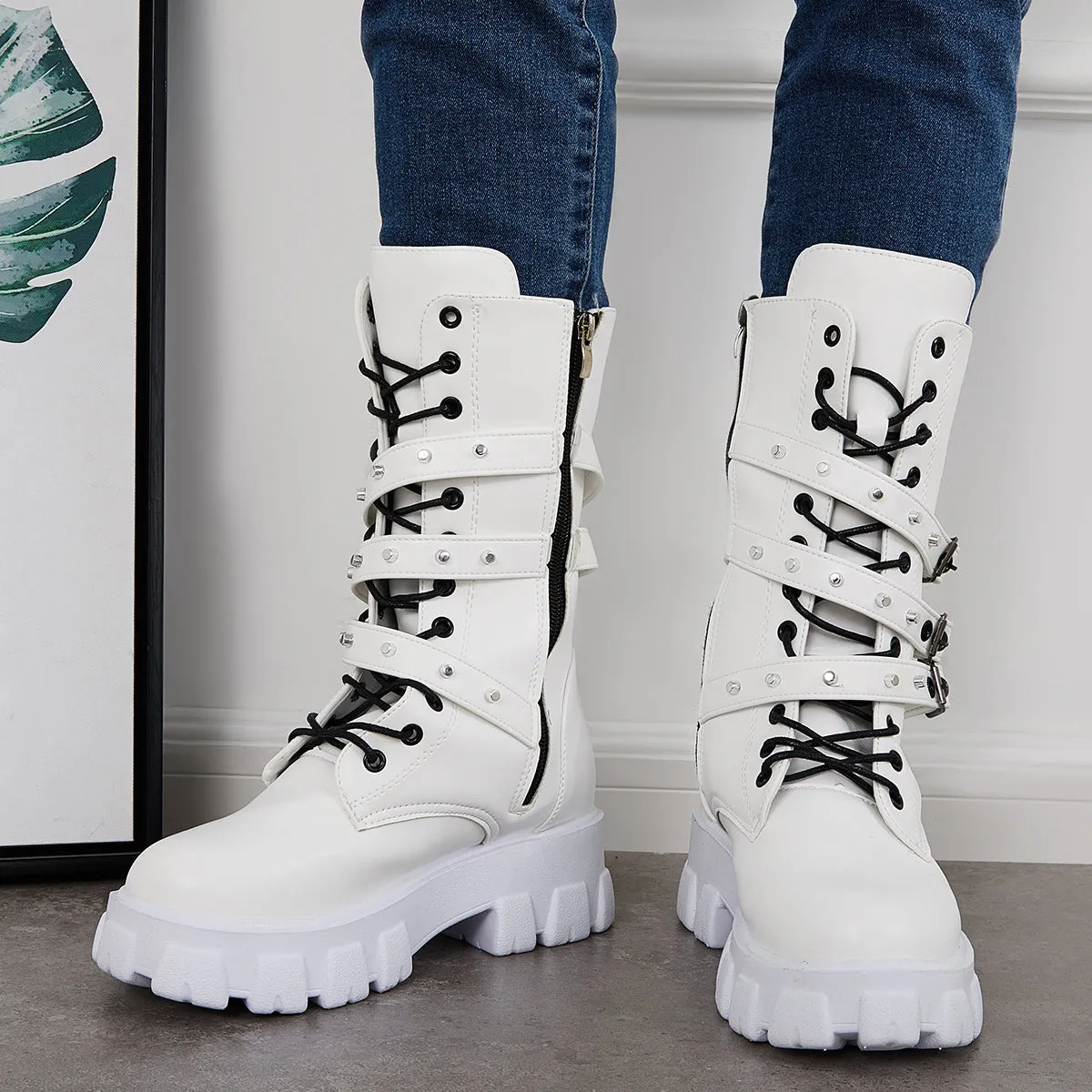 Goth Mid Calf Boots Punk Platform Chunky High Heel Booties sold by Tinstree product image thumbnail 5