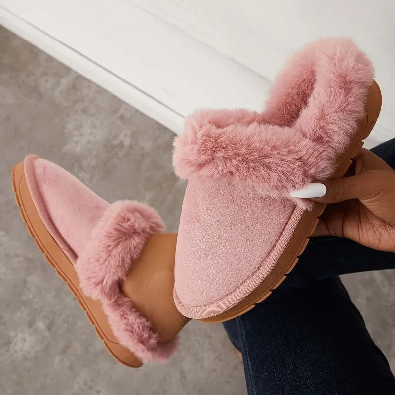 Winter Warm Suede Mules Slippers Slip On Fur Lined Shoes sold by Tinstree