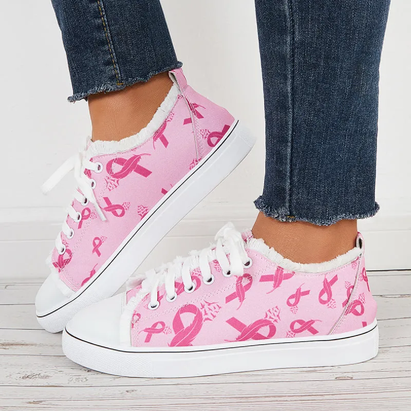 Pink Casual Canvas Shoes Lace Up Low Top Walking Shoes sold by Tinstree