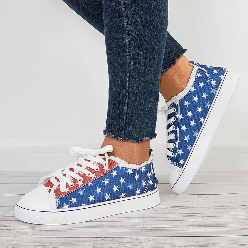 Star Print Low Top Canvas Sneakers Lace Up Flat Shoes sold by Tinstree product image thumbnail 2