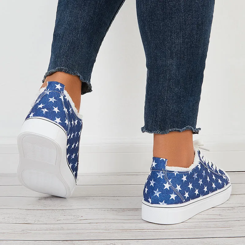 Star Print Low Top Canvas Sneakers Lace Up Flat Shoes sold by Tinstree product image thumbnail 5