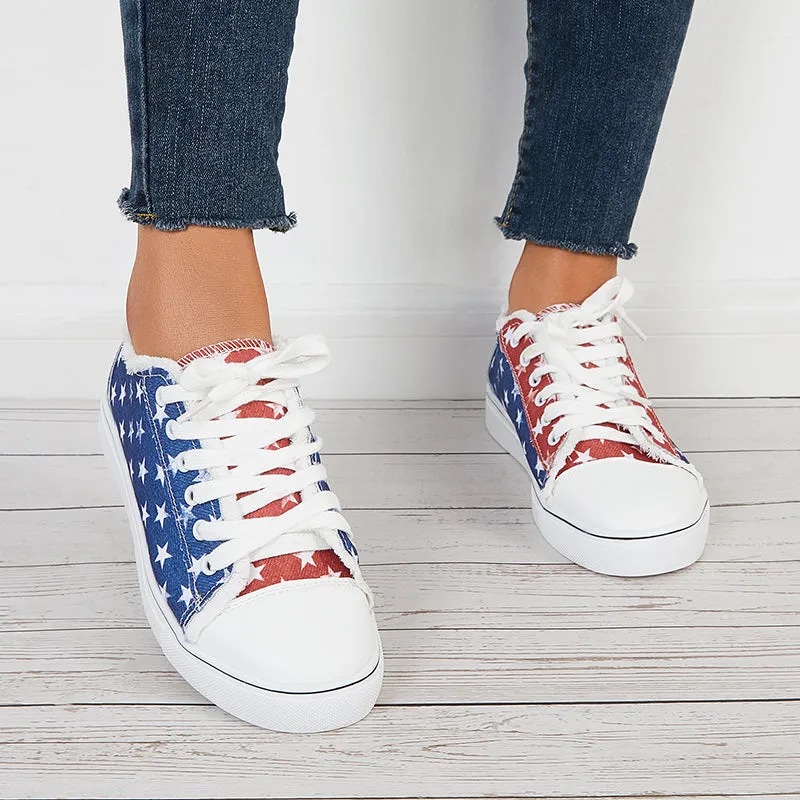 Star Print Low Top Canvas Sneakers Lace Up Flat Shoes sold by Tinstree product image thumbnail 3