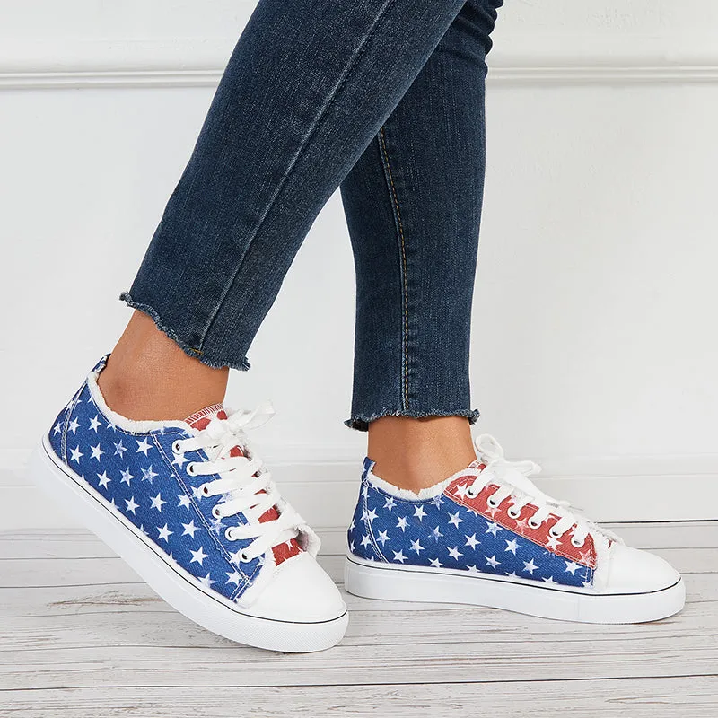 Star Print Low Top Canvas Sneakers Lace Up Flat Shoes sold by Tinstree product image thumbnail 4