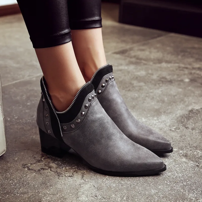 Retro Women Western Booties Cut Out Ankle Cowgirl Boots sold by Tinstree