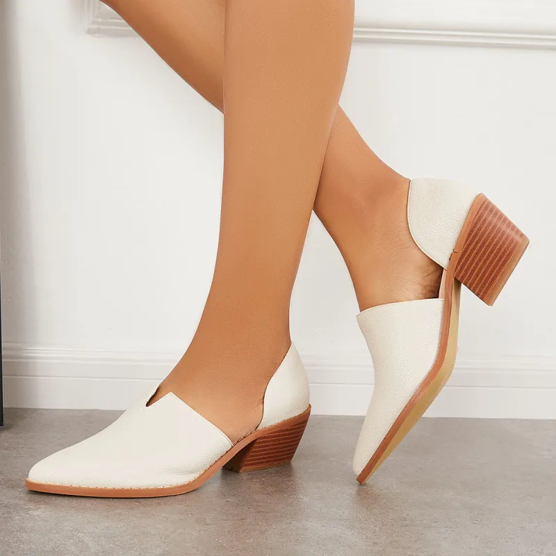 Pointed Toe Slip on Block Heel Loafers Side Cutout Ankle Boots sold by Tinstree