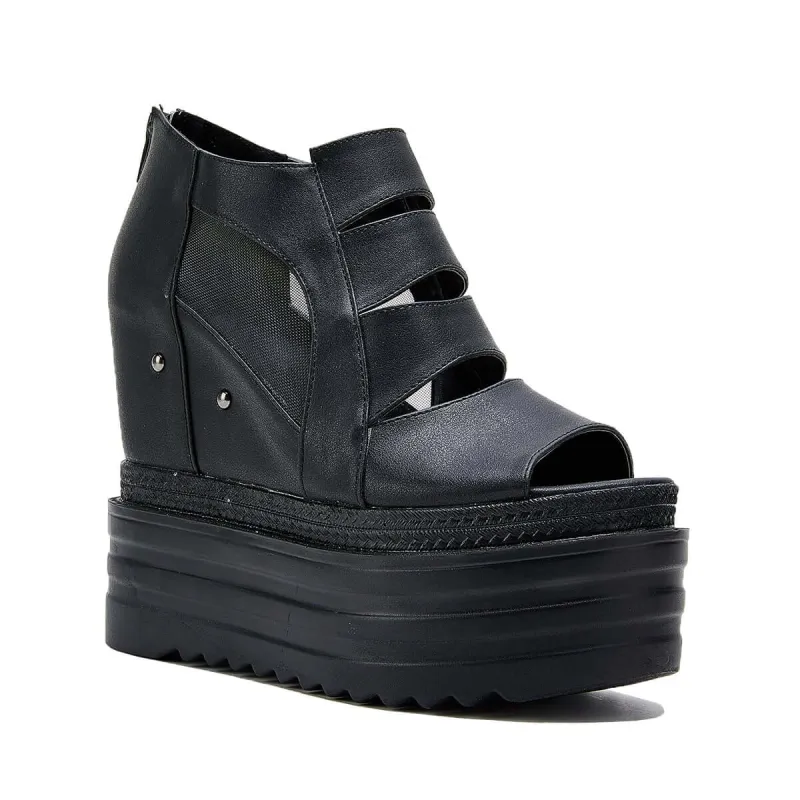 Goth Black Platform Sandals Punk Chunky High Heel Shoes sold by Tinstree