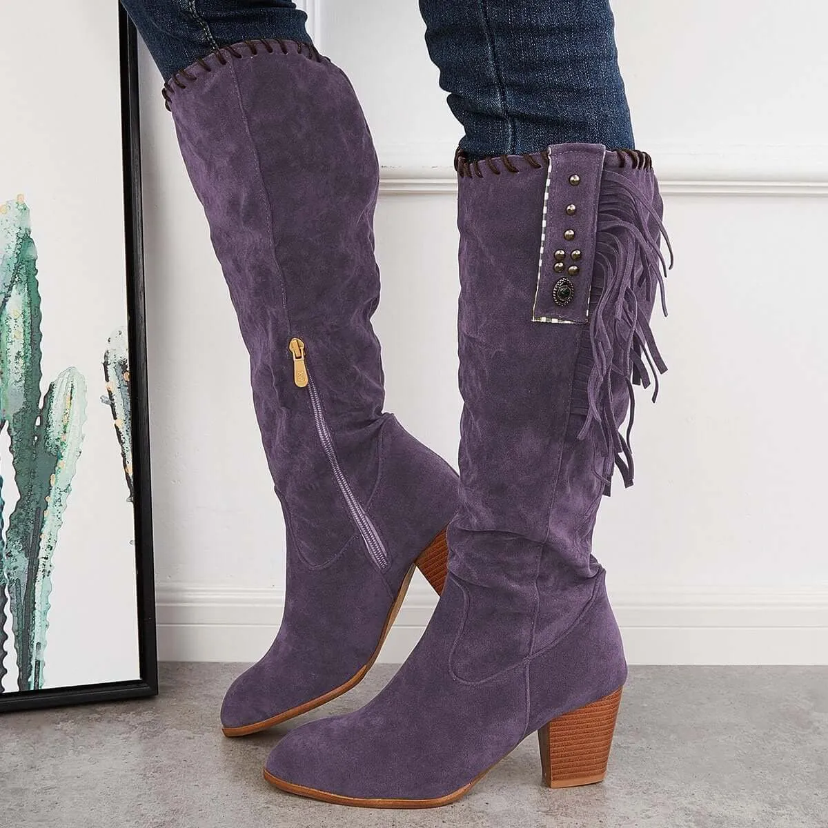 Western Cowboy Riding Boots Knee High Chunky Heel Boots sold by Tinstree product image thumbnail 3