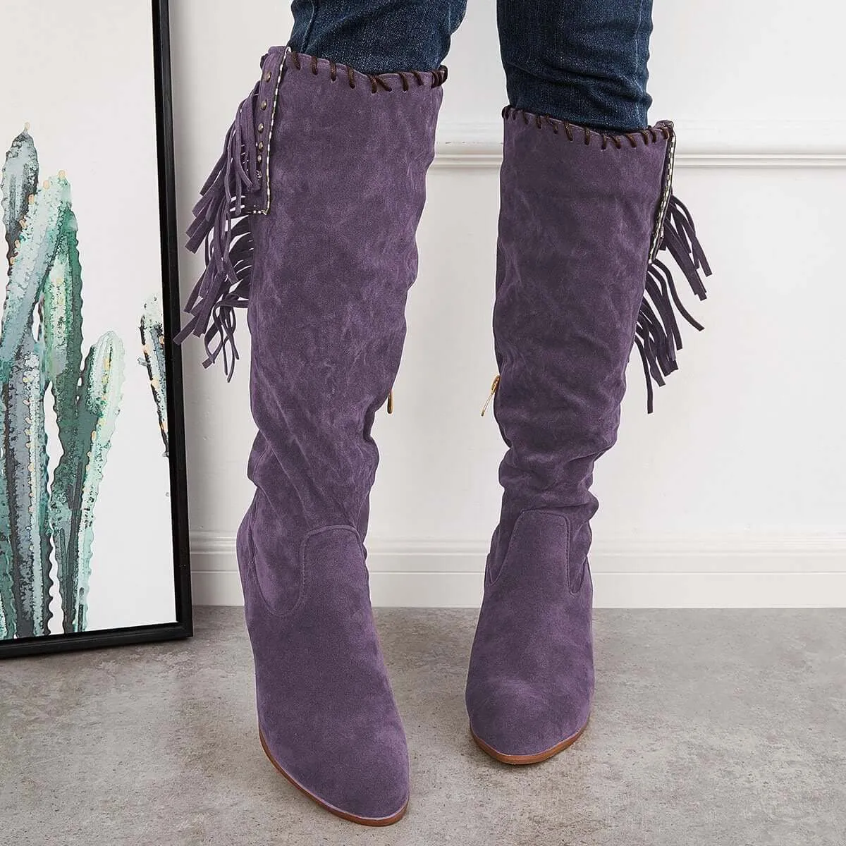 Western Cowboy Riding Boots Knee High Chunky Heel Boots sold by Tinstree product image thumbnail 2