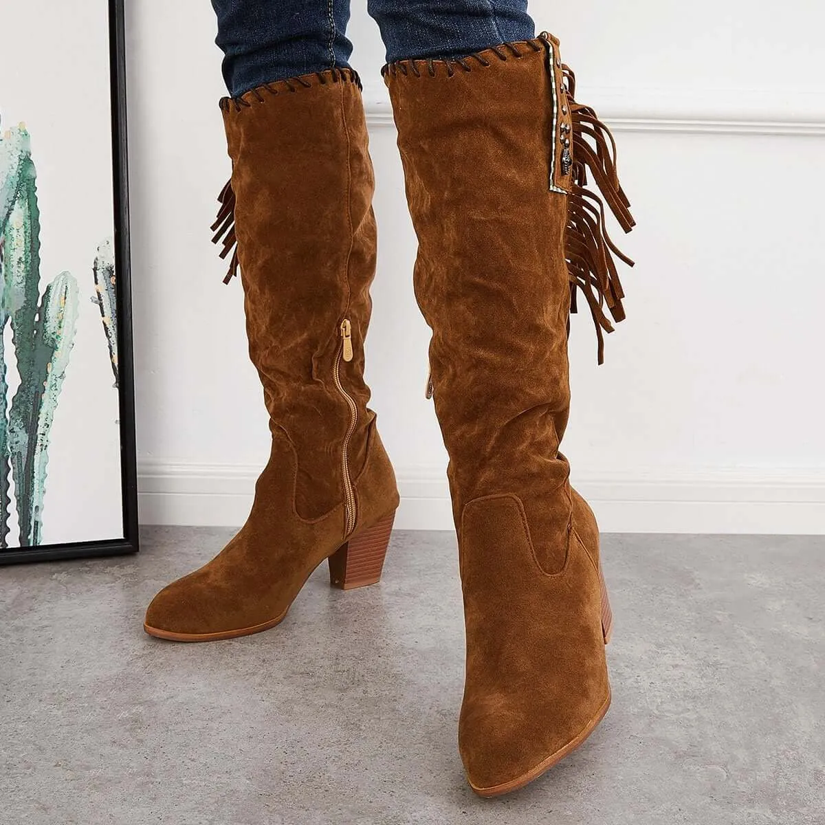 Western Cowboy Riding Boots Knee High Chunky Heel Boots sold by Tinstree product image thumbnail 5