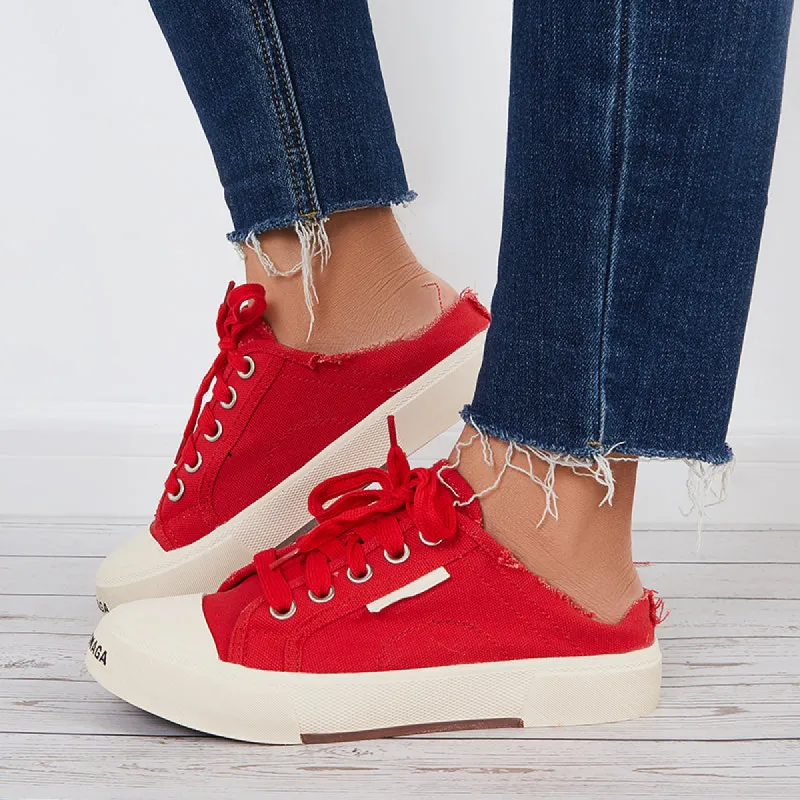 Canvas Platform Mule Sneakers Half Drag Walking Shoes sold by Tinstree