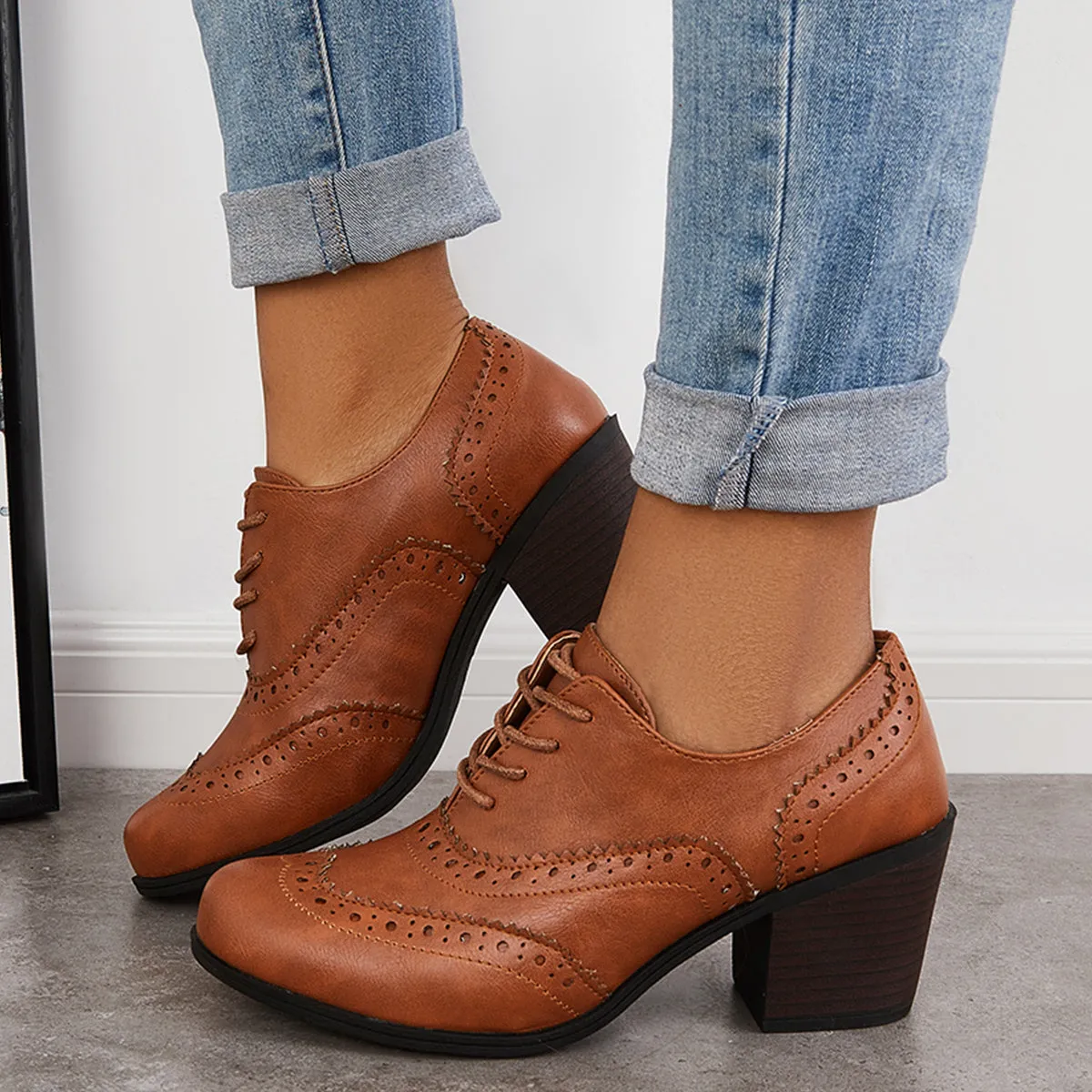 Vintage Oxfords Wingtip Block Heels Lace up Pumps sold by Tinstree