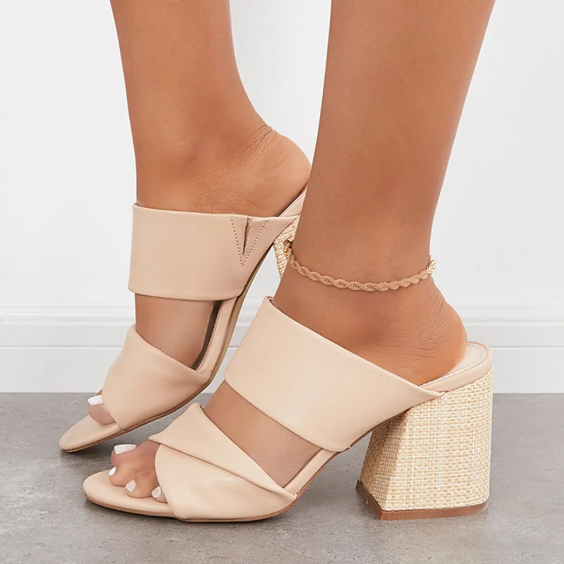 Casual Woven Block Heel Mules Open Toe Slip on Sandals sold by Tinstree