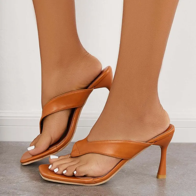 Square Toe High Heel Flip Flops Slide Mule Dress Sandals sold by Tinstree