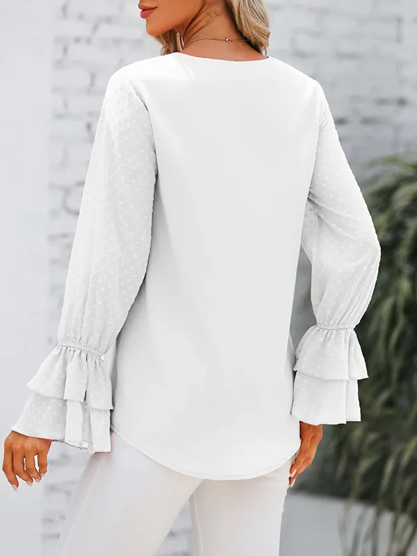 Women's V Neck Chiffon Blouses Bell Long Sleeve Tops For Women Causal Loose Blouses sold by Tinstree product image thumbnail 2