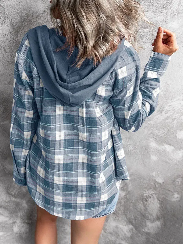 Womens Long Sleeve Plaid Hoodie Jacket Button Down Casual Blouse Shirts Tops sold by Tinstree product image thumbnail 5