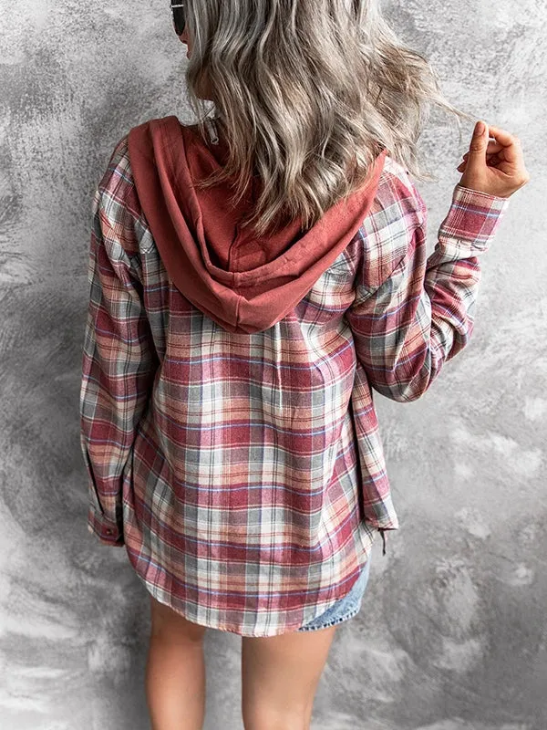 Womens Long Sleeve Plaid Hoodie Jacket Button Down Casual Blouse Shirts Tops sold by Tinstree product image thumbnail 3