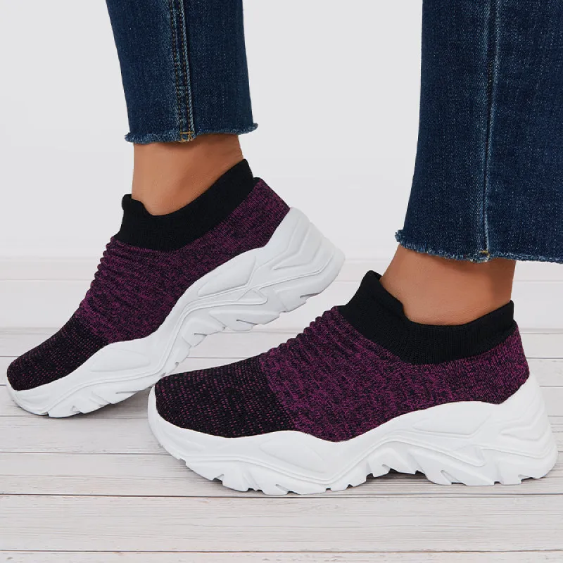 Women Stretch Knit Slip On Chunky Sneakers Platform Walking Shoes sold by Tinstree