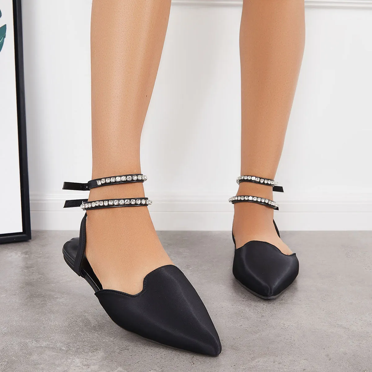 Shiny Pointed Toe Rhinestone Chains Ankle Strap Slingback Flats sold by Tinstree product image thumbnail 5