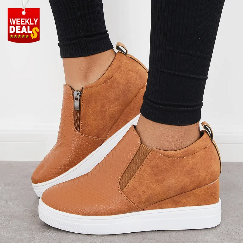 Casual Slip on Platform Wedge Sneakers Hidden Wedge Booties sold by Tinstree