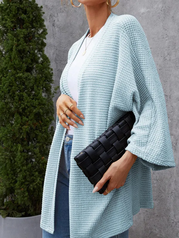 Women Lightweight Oversized Cardigan Waffle Knit Long Batwing Sleeve Sweater Coat sold by Tinstree