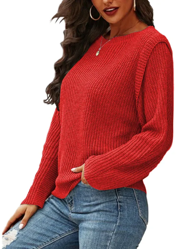 Women Crew Neck Long Sleeve Knit Sweater Casual Pullover Jumper Tops sold by Tinstree