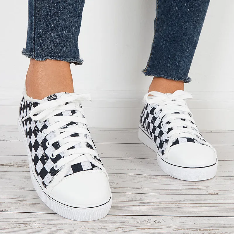 Plaid Canvas Casual Shoes Low Top Flat Sneakers Walking Shoes sold by Tinstree product image thumbnail 3