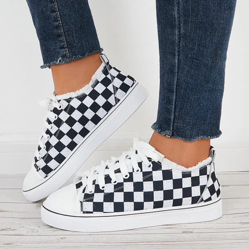 Plaid Canvas Casual Shoes Low Top Flat Sneakers Walking Shoes sold by Tinstree