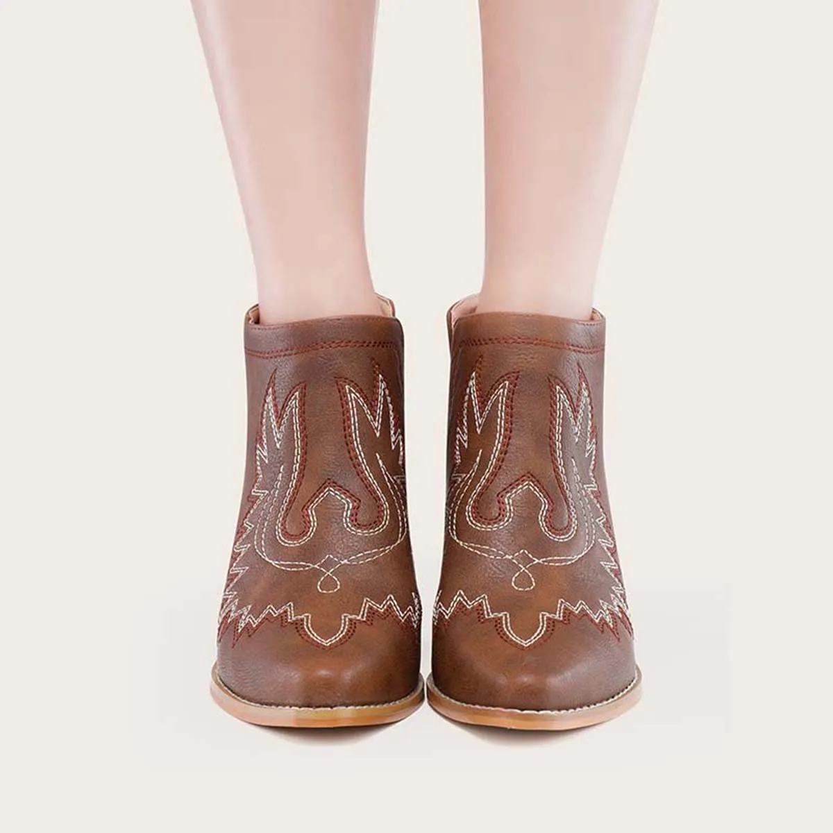 Coutout Western Cowgirl Boots Slip on Chunky Heel Ankle Booties sold by Tinstree product image thumbnail 3