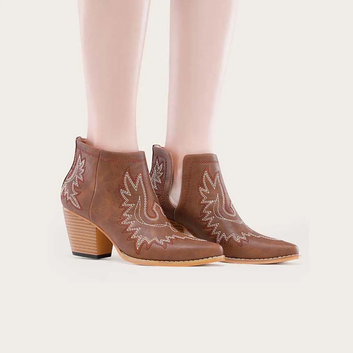 Coutout Western Cowgirl Boots Slip on Chunky Heel Ankle Booties sold by Tinstree product image thumbnail 2