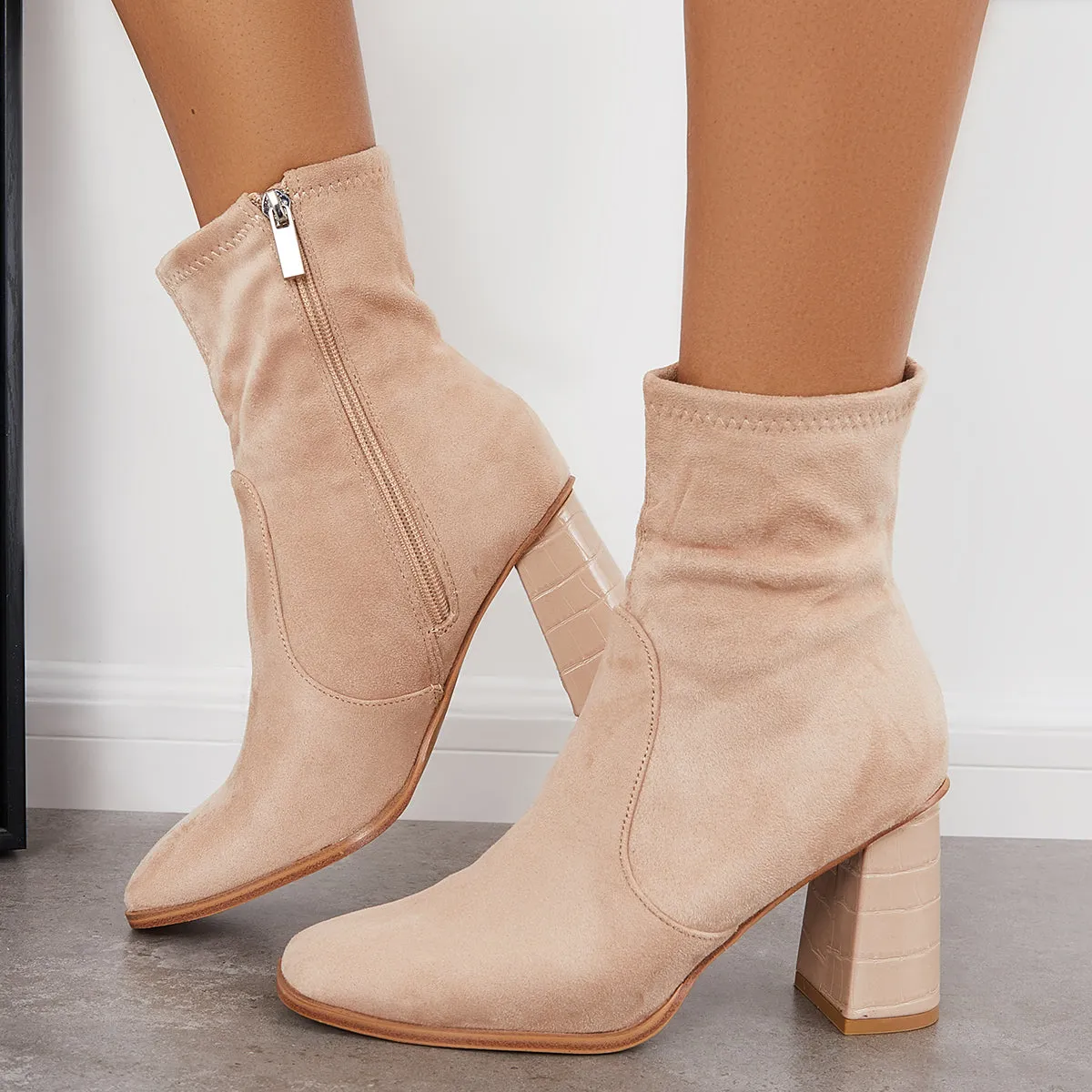 Square Toe Ankle Boots Side Zipper Chunky Block Heel Booties sold by Tinstree product image thumbnail 2