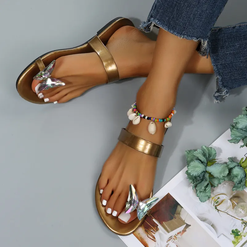Butterfly Toe Ring Slip on Flat Slippers Slide Sandals sold by Tinstree