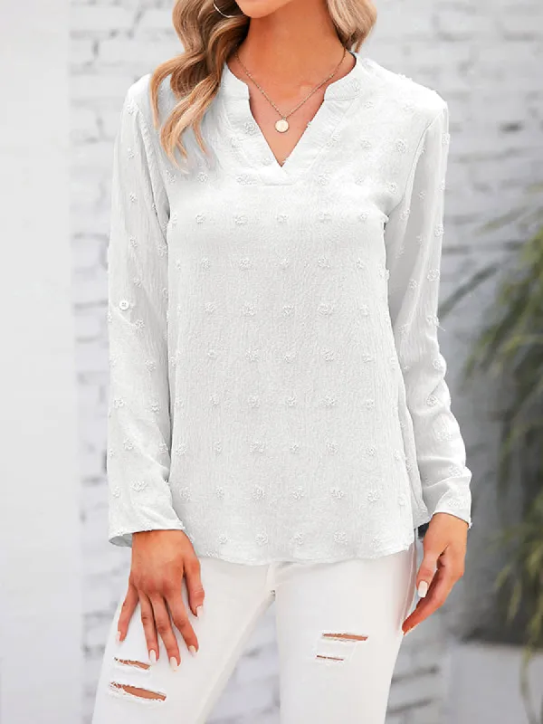 Women's 3/4 Sleeve Tops V Neck T Shirts Chiffon Blouses Henley Polka Dot Tunic Blouses sold by Tinstree