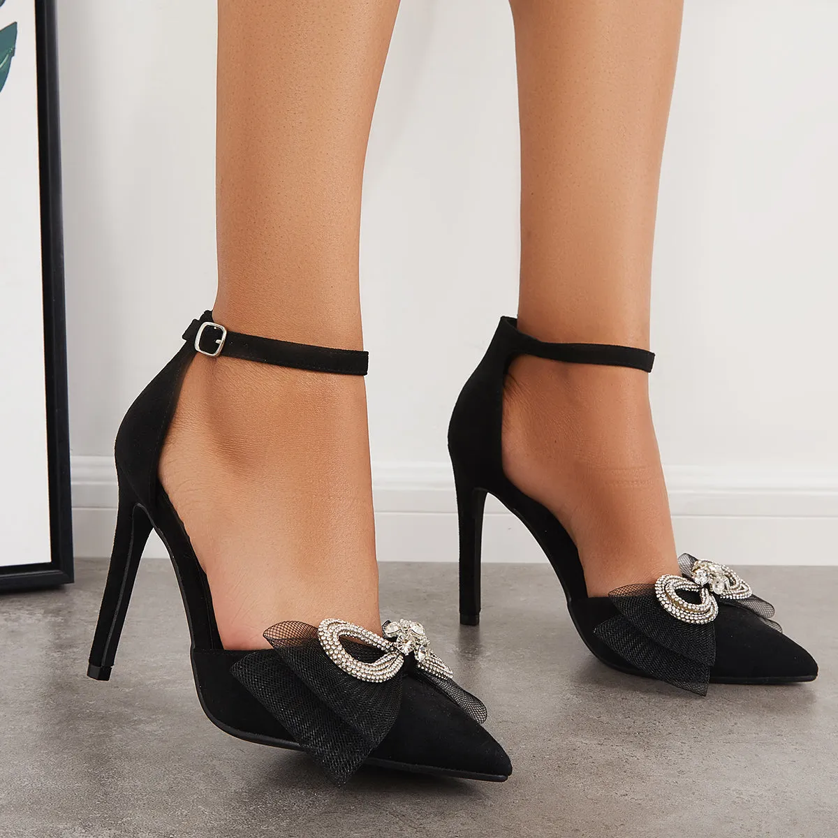 Shiny Bowknot Ankle Strap Pumps Pointy Stilettos High Heel Shoes sold by Tinstree product image thumbnail 2