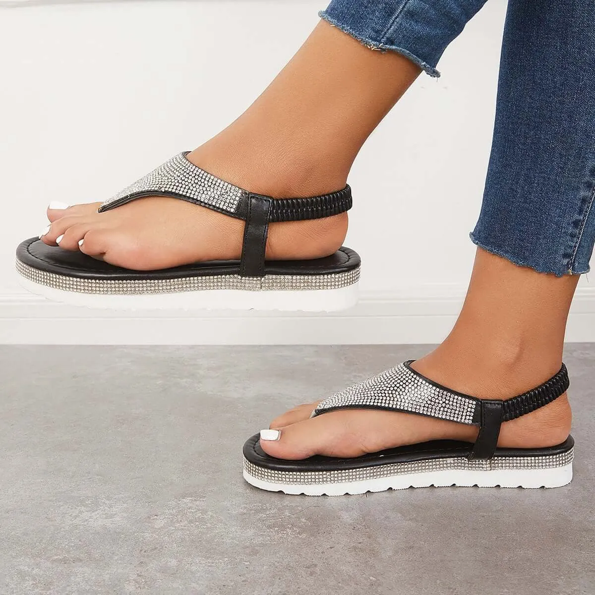 Casual Sparkly Wedge Sandals Flip Flops Ankle Strap Sandals sold by Tinstree product image thumbnail 2