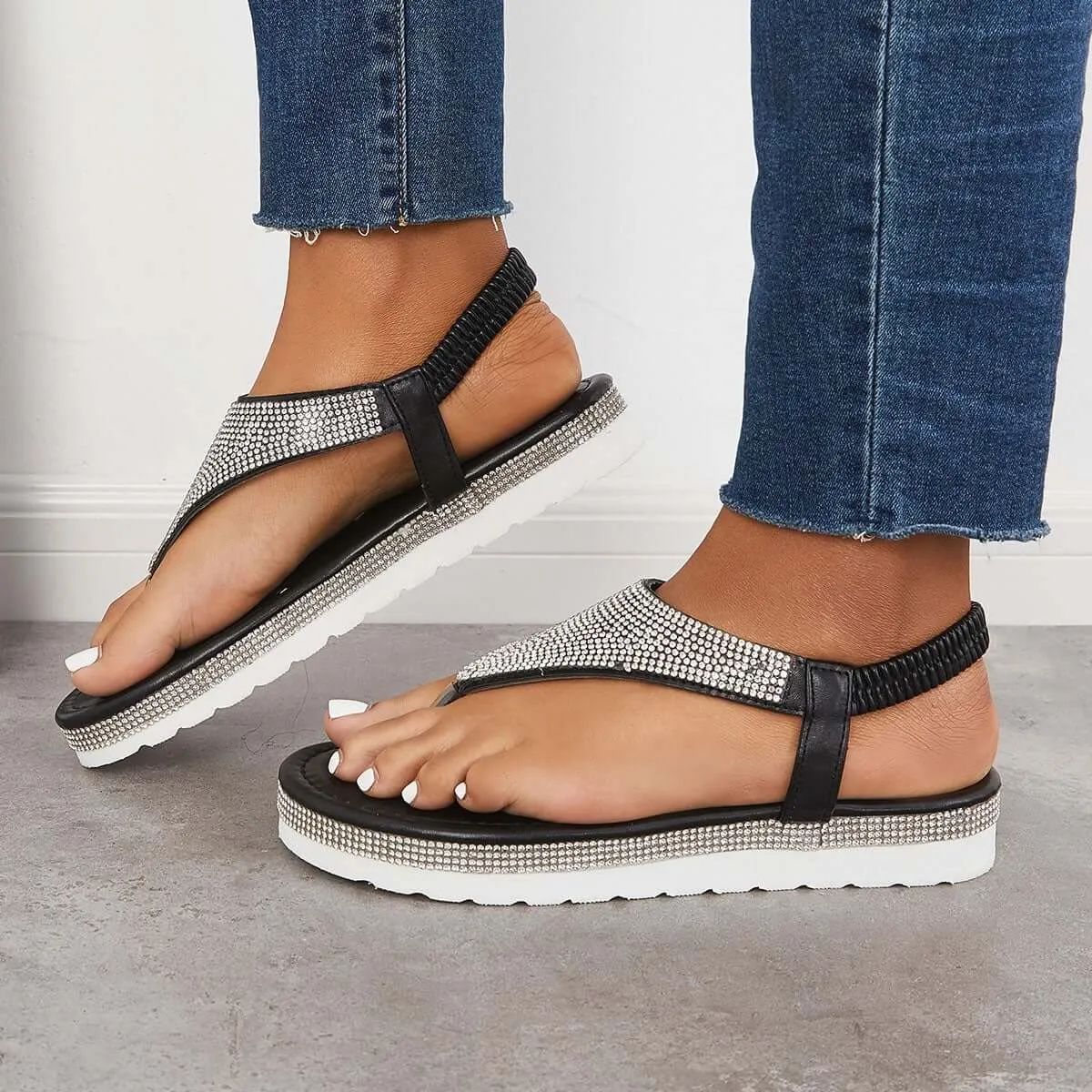 Casual Sparkly Wedge Sandals Flip Flops Ankle Strap Sandals sold by Tinstree product image thumbnail 4