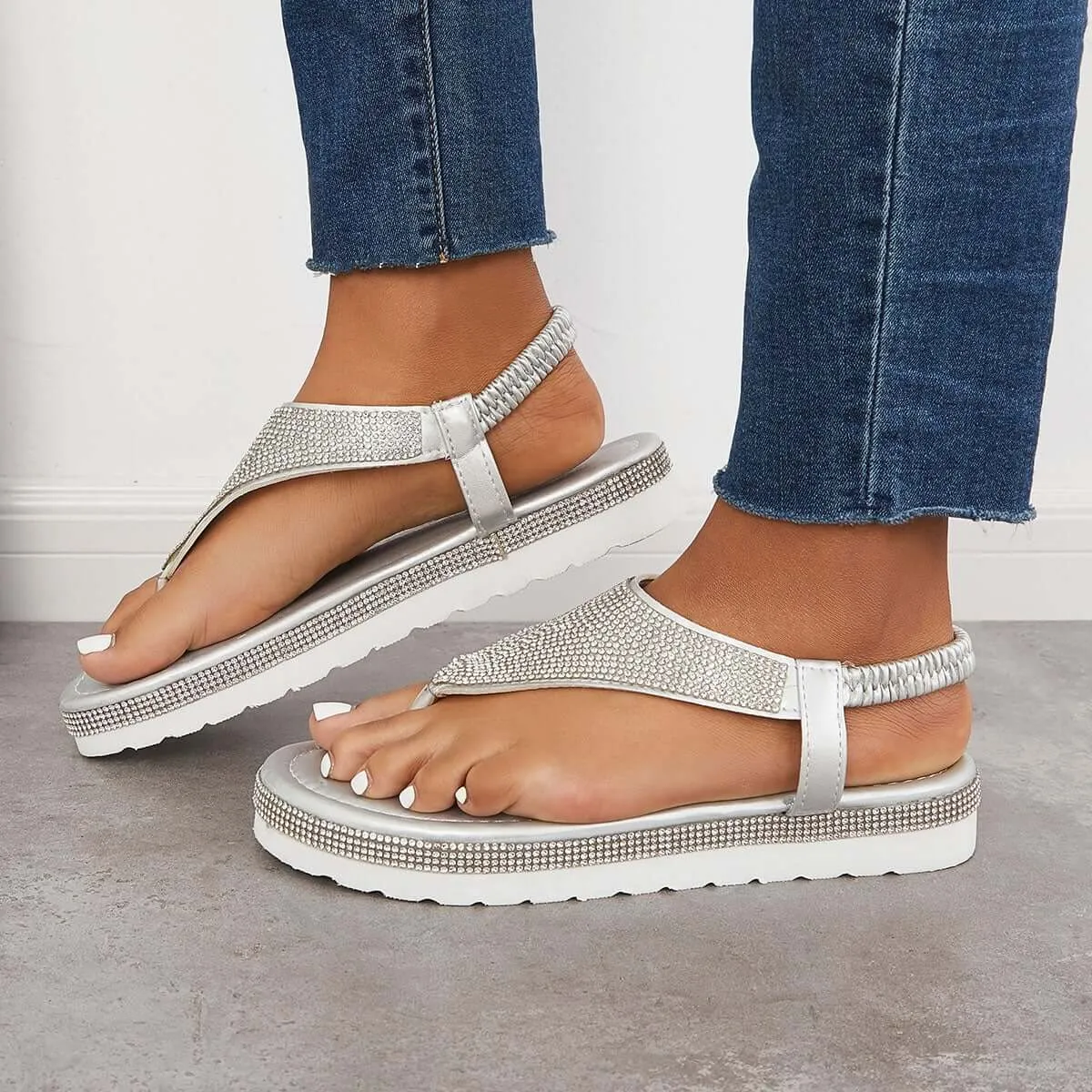 Casual Sparkly Wedge Sandals Flip Flops Ankle Strap Sandals sold by Tinstree product image thumbnail 5