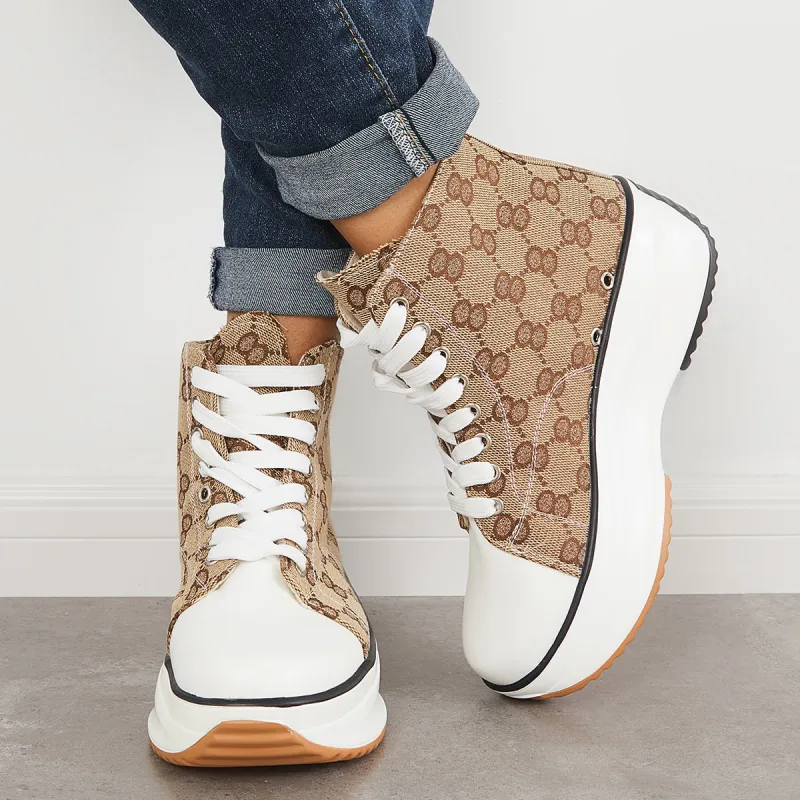 Platform High Top Canvas Sneakers Lace Up Ankle Boots sold by Tinstree