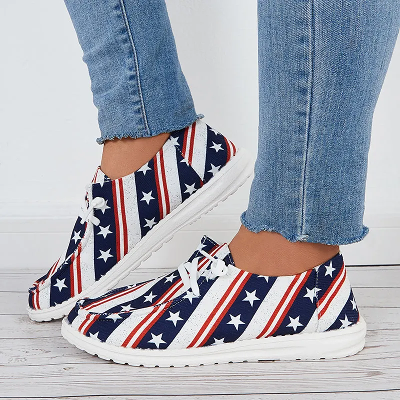 Star Print Stripe Lightweight Sneakers Lace Up Canvas Shoes sold by Tinstree