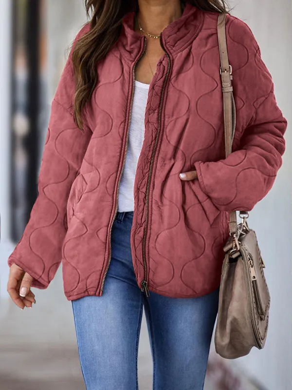 Women Quilted Jacket Stand Collar Winter Warm Zipper Padded Coats sold by Tinstree