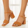Braided Square Open Toe Block Heels Ankle Strap Sandals sold by Tinstree