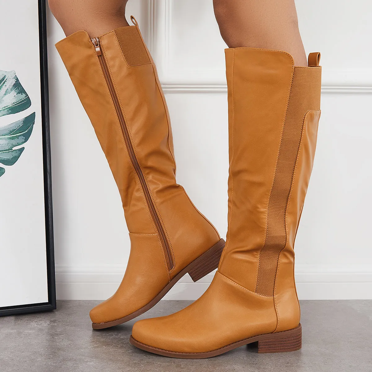 Knee High Riding Boots Chunky Block Heel Side Zip Tall Boots sold by Tinstree product image thumbnail 2