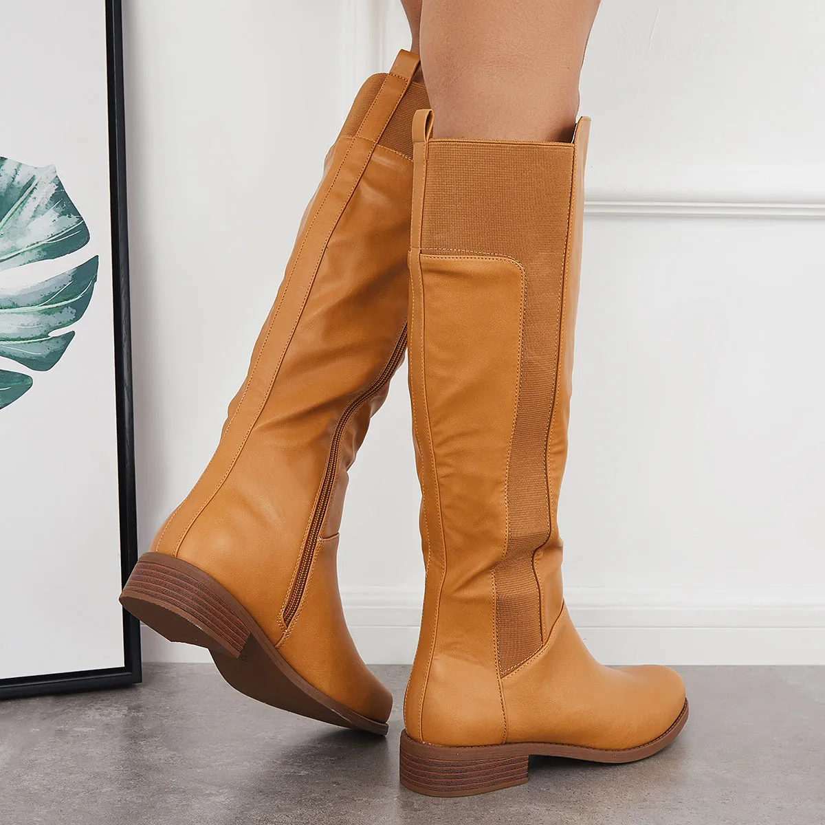 Knee High Riding Boots Chunky Block Heel Side Zip Tall Boots sold by Tinstree product image thumbnail 4
