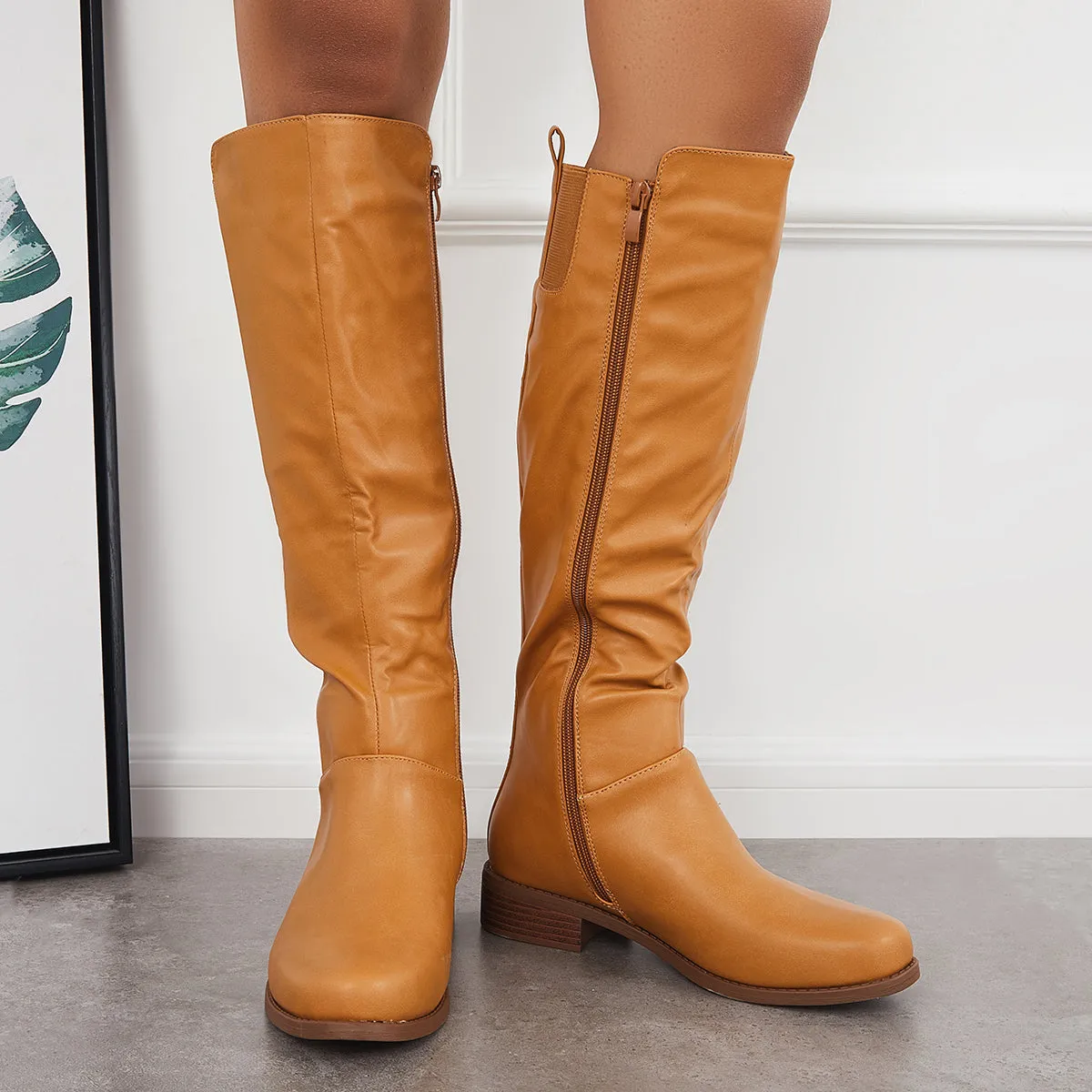 Knee High Riding Boots Chunky Block Heel Side Zip Tall Boots sold by Tinstree product image thumbnail 5