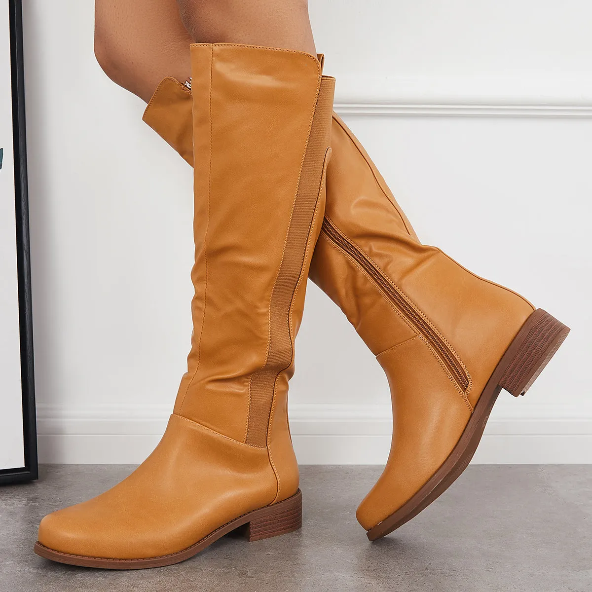 Knee High Riding Boots Chunky Block Heel Side Zip Tall Boots sold by Tinstree product image thumbnail 3