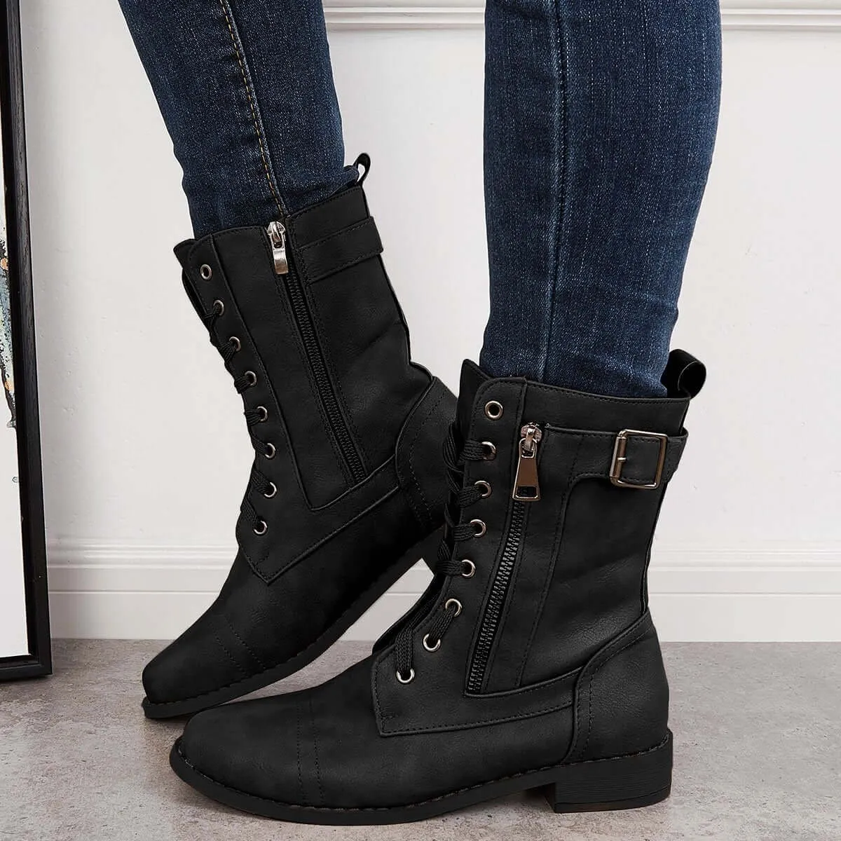 Mid Calf Western Boots Block Low Heel Riding Boots sold by Tinstree product image thumbnail 5